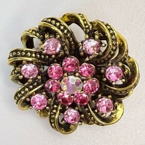 Vintage-Style Pink Crystal Floral Brooch NWOT